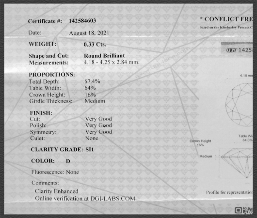 Brillant 585 Gold Ring 0,33ct, Si1; DGI Zertifikat